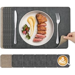 KitchenBoss Placemats and Coasters Set 6: Dual Sided Place Mats for Table, Wipeable Black Dinner Mat Coaster Sets, Non Slip Washable Dining Table Plate Mats,43 * 30cm (Black + Grey Apricot) KitchenBoss Placemats and Coasters Set 6: Dual Sided Place Mats for Table, Wipeable Black Dinner Mat Coaster Sets, Non Slip Washable Dining Table Plate Mats,43 * 30cm (Black + Grey Apricot)