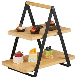 Relaxdays Serving Stand, 2 Tiers, Bamboo & Metal, Afternoon Tea Display, 33 x 34 x 19 cm, Dessert Platter, Brown/Black Relaxdays Serving Stand, 2 Tiers, Bamboo & Metal, Afternoon Tea Display, 33 x 34 x 19 cm, Dessert Platter, Brown/Black