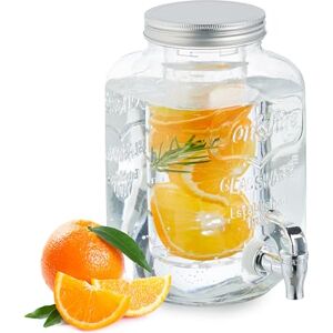 Relaxdays Beverage Dispenser with Insert, Tap & Lid, Glass, Lemonade Container, Water Reservoir, 4 Litre, Transparent Relaxdays Beverage Dispenser with Insert, Tap & Lid, Glass, Lemonade Container, Water Reservoir, 4 Litre, Transparent