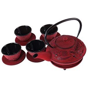 Lachineuse Chinese Dragon Cast Iron Tea Set - 1 Teapot, 4 Cups & Infuser - 0.8L - Japanese Asian Decor Lachineuse Chinese Dragon Cast Iron Tea Set - 1 Teapot, 4 Cups & Infuser - 0.8L - Japanese Asian Decor