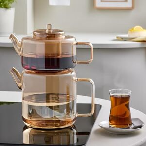 KARACA Flat Borosilicate Glass Teapot Amber – Dual-Chamber 1.1 L / 1.8 L, Heat-Resistant & Dishwasher Safe KARACA Flat Borosilicate Glass Teapot Amber – Dual-Chamber 1.1 L / 1.8 L, Heat-Resistant & Dishwasher Safe