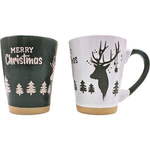 Dekohelden24 Set of 2 Coffee Mugs, Mulled Wine Mugs, Stoneware Drinking Cups, Size: L/W/H Approx. 12 x 8 x 11 cm, Capacity 360 ml per Cup, Moose Green/White, 11 cm Dekohelden24 Set of 2 Coffee Mugs, Mulled Wine Mugs, Stoneware Drinking Cups, Size: L/W/H Approx. 12 x 8 x 11 cm, Capacity 360 ml per Cup, Moose Green/White, 11 cm