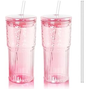 Woobroo Iced Coffee Cup, 2 Pack 20Oz/600ml Clear Glasses Cups with Lids and Glass Straws Drinking Glasses for Juice, Coffee,Cocktail,Soda,Milk,Ice Water, Cold or Hot Drinks Woobroo Iced Coffee Cup, 2 Pack 20Oz/600ml Clear Glasses Cups with Lids and Glass Straws Drinking Glasses for Juice, Coffee,Cocktail,Soda,Milk,Ice Water, Cold or Hot Drinks