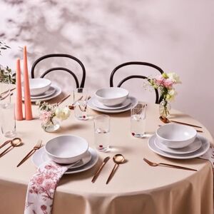 KARACA Scarlet 18-Piece Stoneware Dinner Set for 6 People, Dinner Plate, Side Plate, Bowl, Dishwasher Safe, White KARACA Scarlet 18-Piece Stoneware Dinner Set for 6 People, Dinner Plate, Side Plate, Bowl, Dishwasher Safe, White