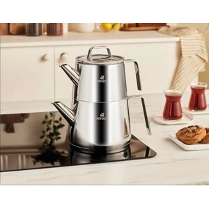 KARACA Steelina INOX Teapot Set, 2-Piece Stainless Steel Turkish Tea Maker with Matching Accessories, Durable and Stylish Infuser Set, 15x15x15 cm (5.9x5.9x5.9 in), Silver Finish KARACA Steelina INOX Teapot Set, 2-Piece Stainless Steel Turkish Tea Maker with Matching Accessories, Durable and Stylish Infuser Set, 15x15x15 cm (5.9x5.9x5.9 in), Silver Finish