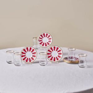 KARACA Bursa Turkish Tea Glasses Set, 12-Piece Tea Glass, Tea Set for 6 People (Cay Bardagi Set), Tea Glasses with Traditional Design in Red, Red Plate with Fine Details KARACA Bursa Turkish Tea Glasses Set, 12-Piece Tea Glass, Tea Set for 6 People (Cay Bardagi Set), Tea Glasses with Traditional Design in Red, Red Plate with Fine Details