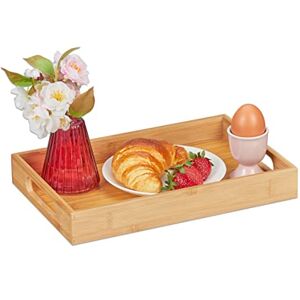 Relaxdays Bamboo Serving Tray with Handles, for Breakfast in Bed, Coffee & Tea, Square HBT: 4 x 30 x 20cm, Natural Brown Relaxdays Bamboo Serving Tray with Handles, for Breakfast in Bed, Coffee & Tea, Square HBT: 4 x 30 x 20cm, Natural Brown