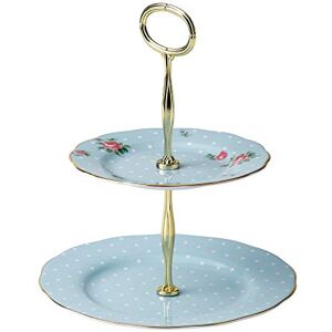 Royal Albert Modern Vintage POLBLU25866 2 Tier Cake Stand, Polka Blue, Fine Bone China Royal Albert Modern Vintage POLBLU25866 2 Tier Cake Stand, Polka Blue, Fine Bone China