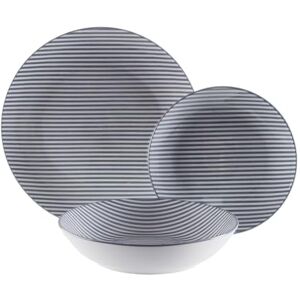 Versa 18-Piece Modern Striped Dinner Set, 3 x 26.5 x 26.5 cm, Porcelain, Blue Versa 18-Piece Modern Striped Dinner Set, 3 x 26.5 x 26.5 cm, Porcelain, Blue
