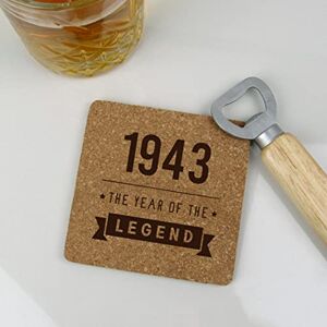 eBuyGB Engraved Square Cork Coaster -1943 Year of The Legend Design 80th Birthday Gifts for Him, Men Gift for Dad, Grandad, Friend Drinks Mat, Placemat eBuyGB Engraved Square Cork Coaster -1943 Year of The Legend Design 80th Birthday Gifts for Him, Men Gift for Dad, Grandad, Friend Drinks Mat, Placemat