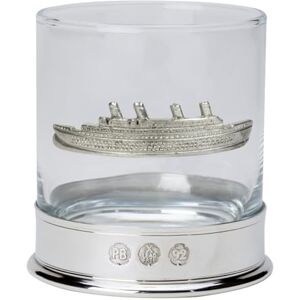 Nauticalia Pewter-Mounted Whisky Tumbler with Titanic Badge Nauticalia Pewter-Mounted Whisky Tumbler with Titanic Badge