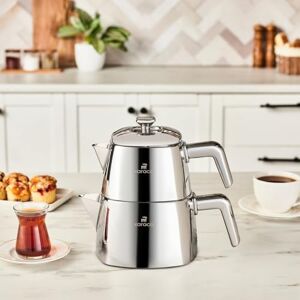 KARACA Brewinox Stainless Steel Teapot Set, 2 Pieces, 1L + 2L, 304 Stainless Steel, Metal Lid, Induction Safe, Dishwasher Safe KARACA Brewinox Stainless Steel Teapot Set, 2 Pieces, 1L + 2L, 304 Stainless Steel, Metal Lid, Induction Safe, Dishwasher Safe