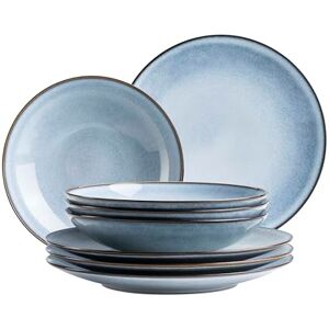 MÄSER Smokys Series Tableware Set for 4 People, 8-Piece Dinner Service in Scandi Look, Stoneware, Blue MÄSER Smokys Series Tableware Set for 4 People, 8-Piece Dinner Service in Scandi Look, Stoneware, Blue