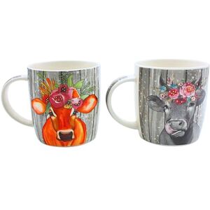 Dekohelden24 Set of 2 Porcelain Coffee Mugs with Cow Design Height 12 x Diameter 9 cm Capacity 300 ml Dekohelden24 Set of 2 Porcelain Coffee Mugs with Cow Design Height 12 x Diameter 9 cm Capacity 300 ml