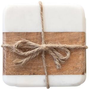 Creative Labs Marble & Acacia Wood, White & Natural, Set of 4 Coaster, 4 Creative Labs Marble & Acacia Wood, White & Natural, Set of 4 Coaster, 4