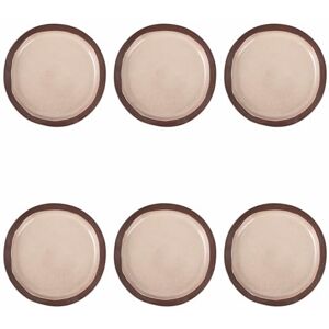 Tivoli Set of 6 Beige Stoneware Dinner Plates, Brown Edge, Bretagne Terra Tivoli Set of 6 Beige Stoneware Dinner Plates, Brown Edge, Bretagne Terra