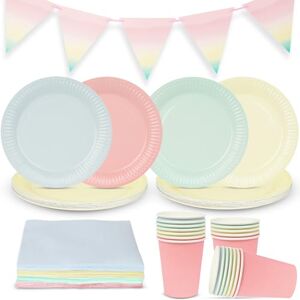 Talking Tables Pastel Party Decorations for 16 Guests, Birthday Tableware Party Set Includes Paper Plates, Disposable Napkins, Paper Cups Bunting, Baby Shower, Afternoon Tea, Mothers Day Talking Tables Pastel Party Decorations for 16 Guests, Birthday Tableware Party Set Includes Paper Plates, Disposable Napkins, Paper Cups Bunting, Baby Shower, Afternoon Tea, Mothers Day