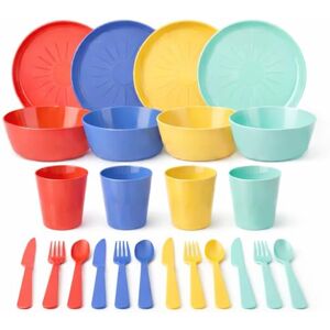 1ABOVE 24 Piece Kids Tableware Set – BPA Free Plastic Dinner Set with 4 Plates, 4 Bowls, 4 Cups & 12 Piece Cutlery (Knives, Forks, Spoons) – Reusable Pastel Toddler Dining Set (Brights) 1ABOVE 24 Piece Kids Tableware Set – BPA Free Plastic Dinner Set with 4 Plates, 4 Bowls, 4 Cups & 12 Piece Cutlery (Knives, Forks, Spoons) – Reusable Pastel Toddler Dining Set (Brights)