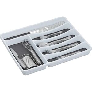 Relaxdays Cutlery Tray, Kitchen Drawer Insert, for Silverware & Cooking Utensils, 4.5 x 33 x 40 cm, Plastic, White/Grey Relaxdays Cutlery Tray, Kitchen Drawer Insert, for Silverware & Cooking Utensils, 4.5 x 33 x 40 cm, Plastic, White/Grey