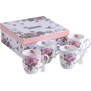 London Boutique Tea Coffee Cup Mug Set 4 Ceramic Porcelain Bird Rose Butterfly Shabby Chic Design in Gift Box 330ML (1 Set) London Boutique Tea Coffee Cup Mug Set 4 Ceramic Porcelain Bird Rose Butterfly Shabby Chic Design in Gift Box 330ML (1 Set)