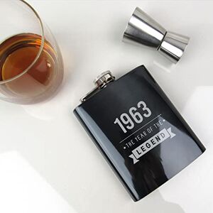 eBuyGB Engraved Black Stainless Steel Hip Flask -1963 Year of The Legend Design 60th Birthday Gifts for Him, Men Gift for Dad, Uncle, Brother 7oz Drinks Canteen eBuyGB Engraved Black Stainless Steel Hip Flask -1963 Year of The Legend Design 60th Birthday Gifts for Him, Men Gift for Dad, Uncle, Brother 7oz Drinks Canteen