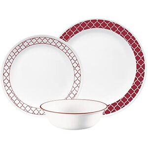 Corelle Dinnerware Set (12pc Set, Crimson Trellis)-Dinner Set for 4 4 x: Dinner Plates, Side Plates & Bowls 3 X More Durable, Half The Space & Weight of Ceramic up to 80% Recycled Glass, 1147166 Corelle Dinnerware Set (12pc Set, Crimson Trellis)-Dinner Set for 4 4 x: Dinner Plates, Side Plates & Bowls 3 X More Durable, Half The Space & Weight of Ceramic up to 80% Recycled Glass, 1147166