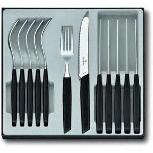 Victorinox Modern Cutlery Set for 6 People, Set of 2, Includes Sharp Knives, With Wavy Edge, Plastic Handle, Black Victorinox Modern Cutlery Set for 6 People, Set of 2, Includes Sharp Knives, With Wavy Edge, Plastic Handle, Black