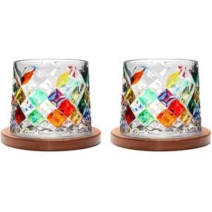 Uten Rotatable Old Fashioned Crystal Whiskey Glass Set of 2, 275ml/10oz, Wood Coaster, Thickened, Used as Rum, Cocktail, Coffee, Milk Cup for Relaxation Uten Rotatable Old Fashioned Crystal Whiskey Glass Set of 2, 275ml/10oz, Wood Coaster, Thickened, Used as Rum, Cocktail, Coffee, Milk Cup for Relaxation