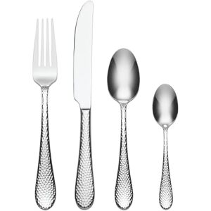 Oneida Tibet Cutlery Set for 4 Hand Crafted Stainless Steel Cutlery Set with Hammered Finish, Heavy Weight Rust Resistant & Dishwasher Safe Artisan Flatware, Silver Oneida Tibet Cutlery Set for 4 Hand Crafted Stainless Steel Cutlery Set with Hammered Finish, Heavy Weight Rust Resistant & Dishwasher Safe Artisan Flatware, Silver