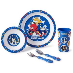HOX Sonic The Hedgehog Kids 5 Piece Dinnerware Set Plate, Bowl, Cup, Fork + Spoon. Safe Durable Plastic Home or Picnic Set Official, Blue HOX Sonic The Hedgehog Kids 5 Piece Dinnerware Set Plate, Bowl, Cup, Fork + Spoon. Safe Durable Plastic Home or Picnic Set Official, Blue