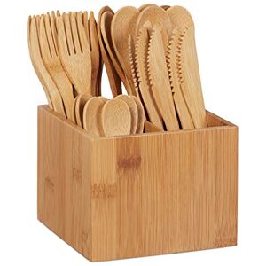 Relaxdays Bamboo Cutlery Set, Each 10 x Knives, Forks, Spoons &Teaspoons, Cutlery Holder, Reusable, 41 Pieces, Natural Relaxdays Bamboo Cutlery Set, Each 10 x Knives, Forks, Spoons &Teaspoons, Cutlery Holder, Reusable, 41 Pieces, Natural