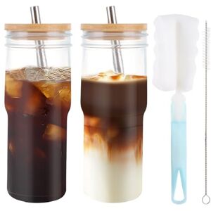 ASelected 2 Pcs Glass Tumbler, 24 Oz, Glass Cups with Lids and Straws, Reusable, 700ml, Ideal for Home, Travel, Gift ASelected 2 Pcs Glass Tumbler, 24 Oz, Glass Cups with Lids and Straws, Reusable, 700ml, Ideal for Home, Travel, Gift