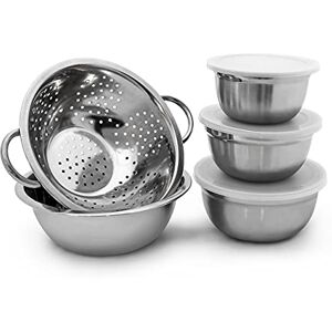 Relaxdays Stainless Steel Bowl Set of 5 Pieces Diameter 14, 16, 18, 24 cm, Mixing Bowls In Different Sizes Salad Bowl With Keep-Fresh Lid Incl. Colander Serving Bowl Set, Silver Relaxdays Stainless Steel Bowl Set of 5 Pieces Diameter 14, 16, 18, 24 cm, Mixing Bowls In Different Sizes Salad Bowl With Keep-Fresh Lid Incl. Colander Serving Bowl Set, Silver