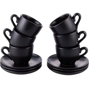 Tivoli Set of 6 Coffee Cups 90 ml with Stoneware Saucer, Horeca Black Tivoli Set of 6 Coffee Cups 90 ml with Stoneware Saucer, Horeca Black