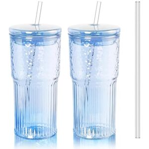Woobroo Iced Coffee Cup, 2 Pack 20Oz/600ml Clear Glasses Cups with Lids and Glass Straws Drinking Glasses for Juice, Coffee,Cocktail,Soda,Milk,Ice Water, Cold or Hot Drinks Woobroo Iced Coffee Cup, 2 Pack 20Oz/600ml Clear Glasses Cups with Lids and Glass Straws Drinking Glasses for Juice, Coffee,Cocktail,Soda,Milk,Ice Water, Cold or Hot Drinks