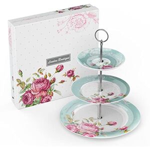 London Boutique 3 Tier Cake Stands Afternoon Tea Cake Stand Plates New Bone China Vintage Flora Gift for Her (Turquoise) London Boutique 3 Tier Cake Stands Afternoon Tea Cake Stand Plates New Bone China Vintage Flora Gift for Her (Turquoise)