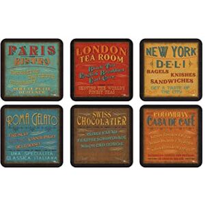 Pimpernel Set of 6 Retro Lunchtime Coasters Cork-Backed Drink Coasters with Heat Resistance and Stain Protection, Suitable for Tea, Coffee, and Everyday Use, 10.5 x 10.5cm Pimpernel Set of 6 Retro Lunchtime Coasters Cork-Backed Drink Coasters with Heat Resistance and Stain Protection, Suitable for Tea, Coffee, and Everyday Use, 10.5 x 10.5cm