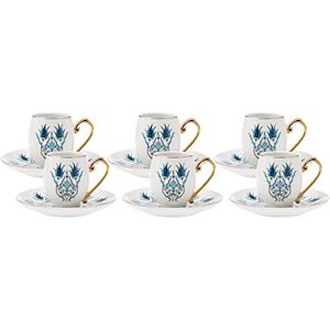 KARACA Iznik Turkish Coffee Cup Set for 6 People 12 Piece Cups with Saucers Small Porcelain Set Ideal for Serving Greek, Arabic Coffee & Espresso (90 ml) KARACA Iznik Turkish Coffee Cup Set for 6 People 12 Piece Cups with Saucers Small Porcelain Set Ideal for Serving Greek, Arabic Coffee & Espresso (90 ml)