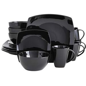 Gibson Soho Lounge Square Reactive Glaze Stoneware Dinnerware Set, Service for 4 (16pc), Black Gibson Soho Lounge Square Reactive Glaze Stoneware Dinnerware Set, Service for 4 (16pc), Black