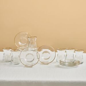 KARACA Gent 12 Piece Turkish Tea Set for 6 People 132 ml – Elegant Gold Detailed Tea Glass & Saucer Set Dishwasher Safe KARACA Gent 12 Piece Turkish Tea Set for 6 People 132 ml – Elegant Gold Detailed Tea Glass & Saucer Set Dishwasher Safe