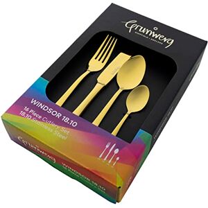Grunwerg Windsor 16 Piece Cutlery Set, Gold, 18/10 Stainless Steel, PVD Coating, 4 x Table Knives, Table Forks, Dessert Spoons, Teaspoons Grunwerg Windsor 16 Piece Cutlery Set, Gold, 18/10 Stainless Steel, PVD Coating, 4 x Table Knives, Table Forks, Dessert Spoons, Teaspoons