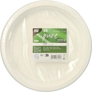 Papstar 50 Plates, Sugar Cane Pure Undivided Diameter 23 cm 2 cm White Papstar 50 Plates, Sugar Cane Pure Undivided Diameter 23 cm 2 cm White