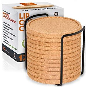 Decopom Cork Coasters with Lip for Drinks Absorbent 12 Set 4 Inch Thick Rustic Saucer with Metal Holder Heat & Water Resistant Best Reusable Natural Round Coasters for Bar Glass Cup Table Decopom Cork Coasters with Lip for Drinks Absorbent 12 Set 4 Inch Thick Rustic Saucer with Metal Holder Heat & Water Resistant Best Reusable Natural Round Coasters for Bar Glass Cup Table