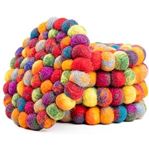 Woolygon Round Felt Ball Coasters 100% Merino Wool Table Coasters Felt Coaster Pads, Absorbent Trivet for Drinks Heat Resistant, Thick & Durable Hand Felted in Nepal by - Multicolor Set of 5 Woolygon Round Felt Ball Coasters 100% Merino Wool Table Coasters Felt Coaster Pads, Absorbent Trivet for Drinks Heat Resistant, Thick & Durable Hand Felted in Nepal by - Multicolor Set of 5