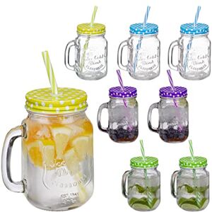 Relaxdays Drinking Jars Set of 8, Dishwasher Safe Including Lids and Straws, 400ml Each, Vintage Glasses, Transparent, 19 x 11 x 8 cm Relaxdays Drinking Jars Set of 8, Dishwasher Safe Including Lids and Straws, 400ml Each, Vintage Glasses, Transparent, 19 x 11 x 8 cm