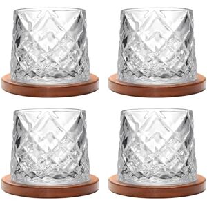 Uten Rotatable Old Fashioned Crystal Whiskey Glass Set of 4, 275ml/10oz With Wood Coaster Thickened for Rum, Cocktails, Coffee, Milk Relax and Reduce Stress Uten Rotatable Old Fashioned Crystal Whiskey Glass Set of 4, 275ml/10oz With Wood Coaster Thickened for Rum, Cocktails, Coffee, Milk Relax and Reduce Stress