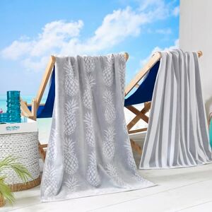 Great Bay Home , Towel, 100% Cotton Large Beach Towel Set of 2 Lightweight Quick Dry Beach Towel Pack Beach Towel for Travel, Pineapple & Stripes Great Bay Home , Towel, 100% Cotton Large Beach Towel Set of 2 Lightweight Quick Dry Beach Towel Pack Beach Towel for Travel, Pineapple & Stripes