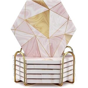 Deceram 6 Pcs Pink Marble Coasters with Holder Gold Absorbent Drink Coasters Hexagon Ceramic Table Coaster Ser Decorative Bar Wine Coasters Deceram 6 Pcs Pink Marble Coasters with Holder Gold Absorbent Drink Coasters Hexagon Ceramic Table Coaster Ser Decorative Bar Wine Coasters