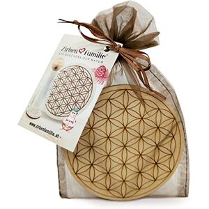 Zirben Familie Swiss Pine Flower of Life Coaster, 11cm Round, Brown Pine Wood, Decorative Protection Zirben Familie Swiss Pine Flower of Life Coaster, 11cm Round, Brown Pine Wood, Decorative Protection