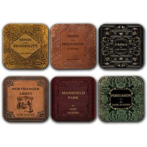Jane Austen Book Coasters - 6 Set - Complete Novels & Gift Jane Austen Book Coasters - 6 Set - Complete Novels & Gift
